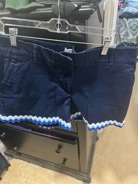 crown & ivy Navy Bermuda Shorts with Blue and White Rickrack Trim